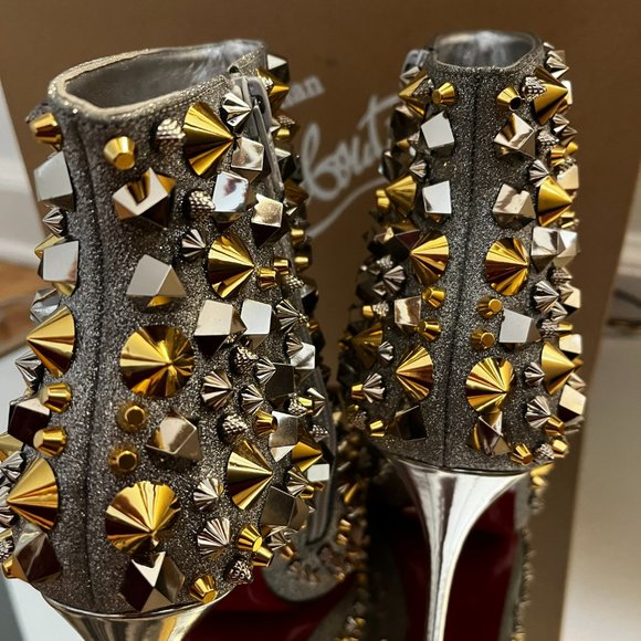 Christian Louboutin Silver and Gold With Studs So Full Kate 100 Boots/Booties - Picture 3 of 7